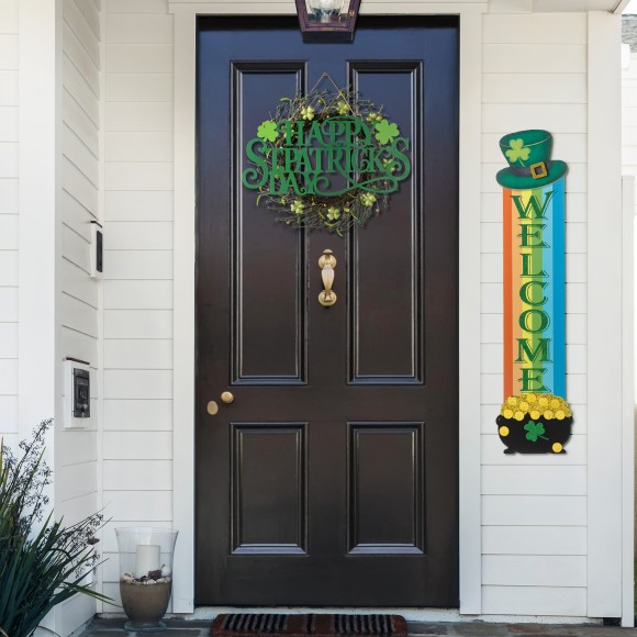 Glitzhome Glitzhome 42"H St.Patrick's Wooden Rainbow &Pot Of Gold Porch Decor