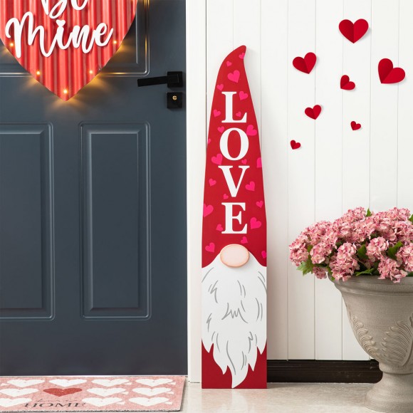 Glitzhome Glitzhome 42"H Valentine's Wooden Gnome Porch Sign Decor