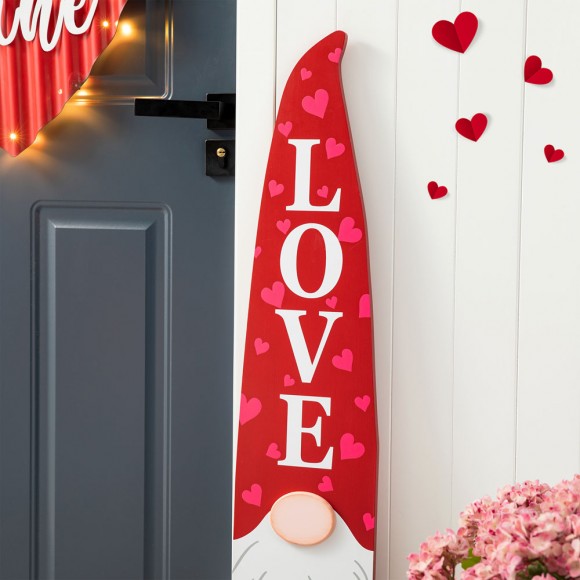 Glitzhome Glitzhome 42"H Valentine's Wooden Gnome Porch Sign Decor