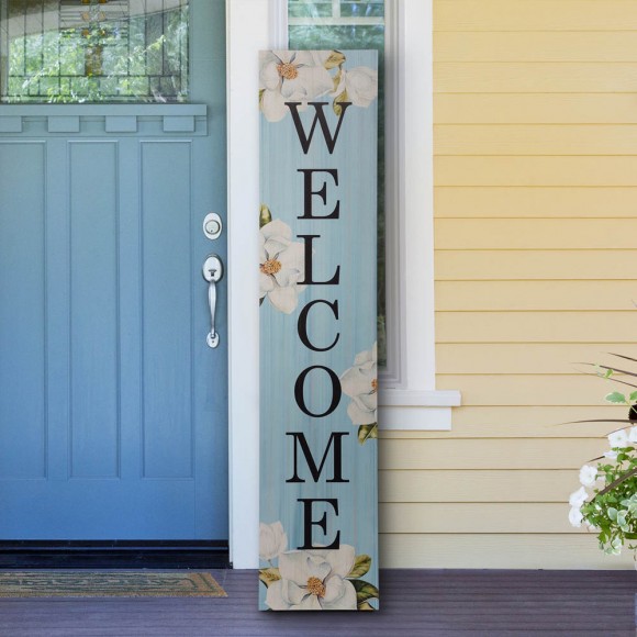 Glitzhome Glitzhome 42"H Washed Blue Wooden "WELCOME" Porch Sign