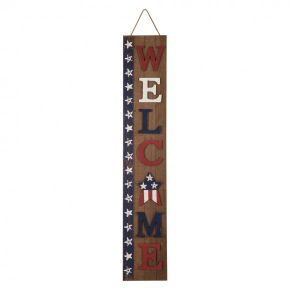glitzhome Glitzhome 42"H Welcome Patriotic Wood Stars Porch Board Sign