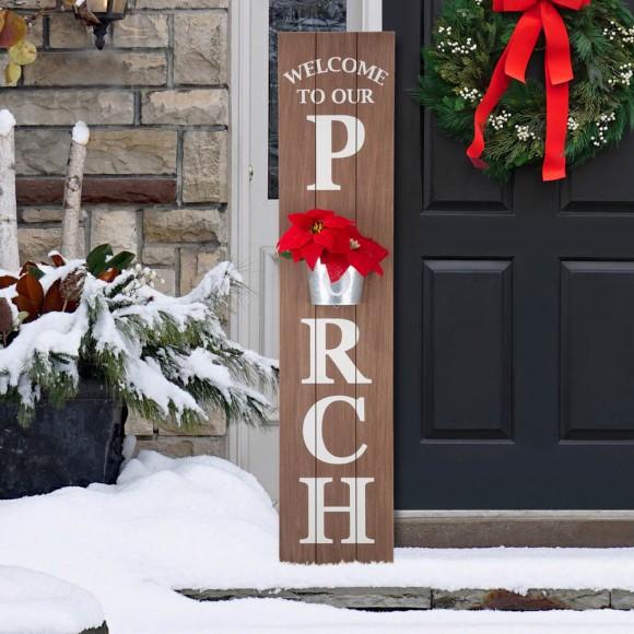 Glitzhome Glitzhome 42"H "WELCOME TO OUR PORCH" Wooden Porch Sign With Metal Planter