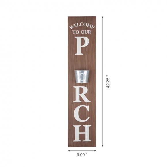 Glitzhome Glitzhome 42"H "WELCOME TO OUR PORCH" Wooden Porch Sign With Metal Planter