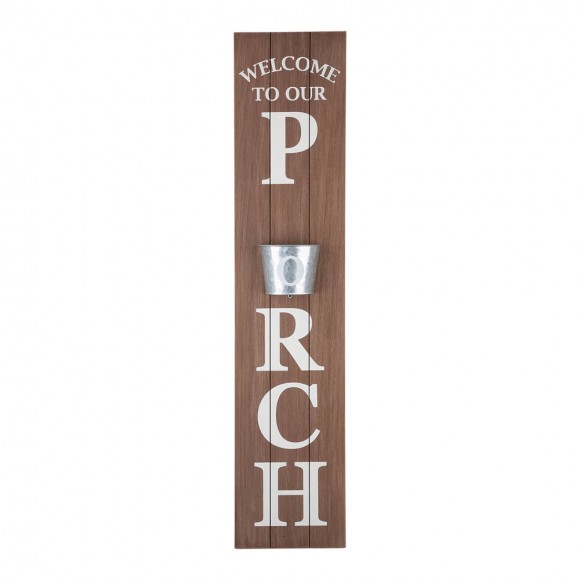 glitzhome Glitzhome 42"H "WELCOME TO OUR PORCH" Wooden Porch Sign with Metal Planter