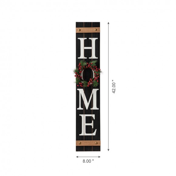 Glitzhome Glitzhome 42"H Wooden Black HOME Porch Sign With 3 Interchangeable Wreathes（Spring/Fall/Christmas）
