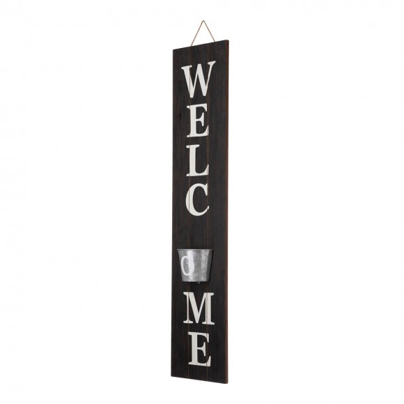 Glitzhome Glitzhome 42"H Wooden Black WELCOME Porch Sign With Metal Planter