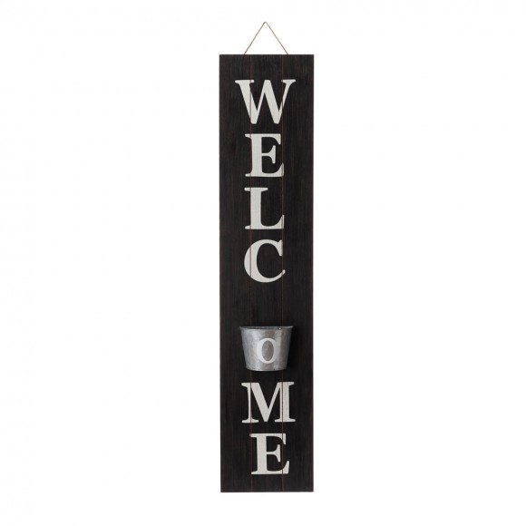 glitzhome Glitzhome 42"H Wooden Black WELCOME Porch Sign with Metal Planter