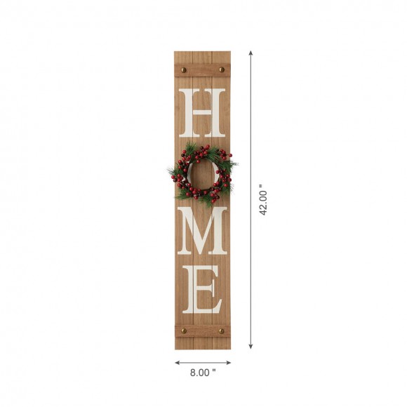 Glitzhome Glitzhome 42"H Wooden Brown HOME Porch Sign With 3 Interchangeable Wreathes（Spring/Fall/Christmas）
