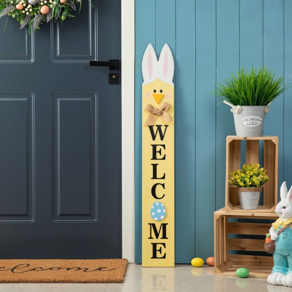 Glitzhome Glitzhome 42"H Wooden Double-Sided Easter Welcome Porch Sign With Bunny Ears