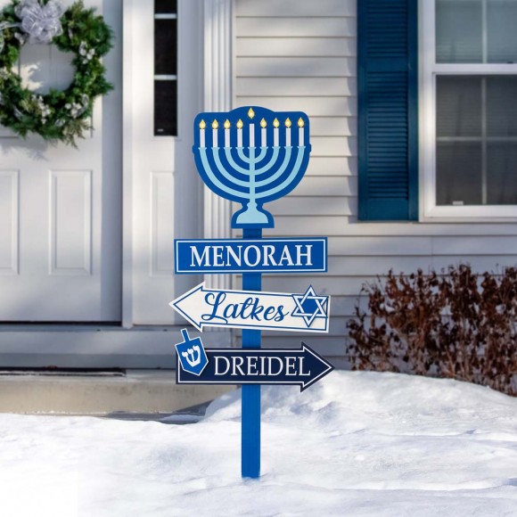 Glitzhome Glitzhome 42"H Wooden Hanukkah Yardstke With Light (9 Bulbs)