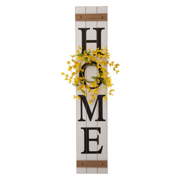 Glitzhome Glitzhome 42"H Wooden "Home" Porch Sign With 3 Interchangeable Floral Wreaths(Spring/ Fall/ Christmas)
