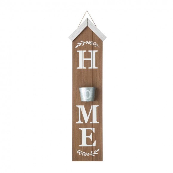 glitzhome Glitzhome 42"H Wooden Natural "HOME" Porch Sign with Metal Planter