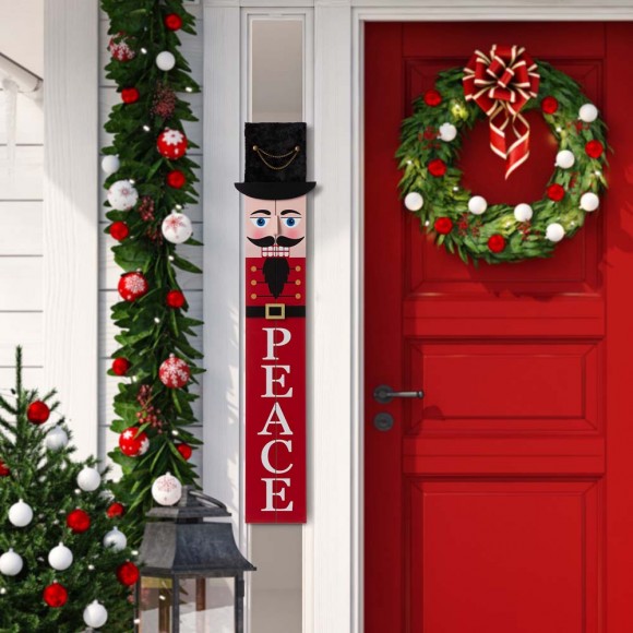 Glitzhome Glitzhome 42"H Wooden Nutcracker "PEACE" Porch Sign Board