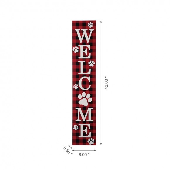 Glitzhome Glitzhome 42"H Wooden Plaid Pet Paw "WELCOME" Porch Sign Board