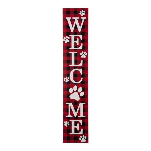 glitzhome Glitzhome 42"H Wooden Plaid Pet Paw "WELCOME" Porch Sign Board