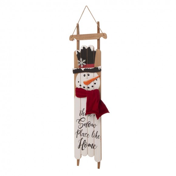 Glitzhome Glitzhome 42"H Wooden Sleigh Christmas Snowman Porch Sign