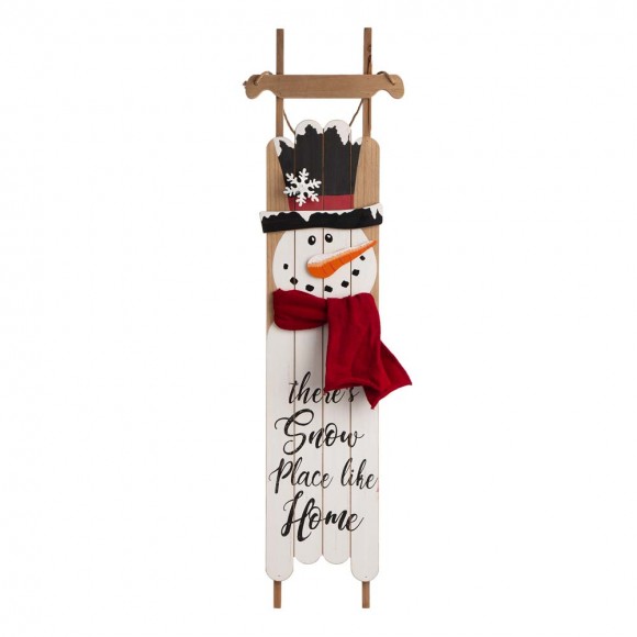 glitzhome Glitzhome 42"H Wooden Sleigh Christmas Snowman Porch Sign