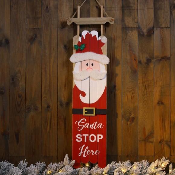 Glitzhome Glitzhome 42"H Wooden Sleigh Santa Porch Sign Board