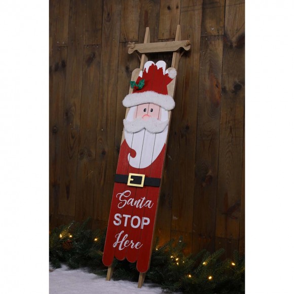 Glitzhome Glitzhome 42"H Wooden Sleigh Santa Porch Sign Board