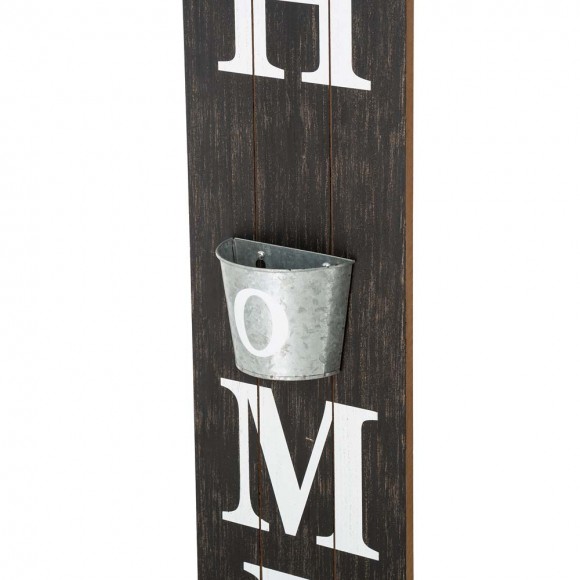 Glitzhome Glitzhome 42"H Wooden Washed Black "HOME" Porch Sign With Metal Planter