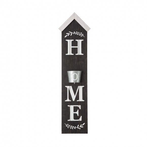 glitzhome Glitzhome 42"H Wooden Washed Black "HOME" Porch Sign with Metal Planter