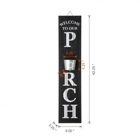 Glitzhome Glitzhome 42"H Wooden Washed Black "WELCOME TO OUR PORCH" Porch Sign With Metal Planter