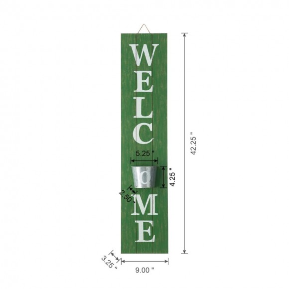 Glitzhome Glitzhome 42"H Wooden Washed Green "WELCOME" Porch Sign With Metal Planter