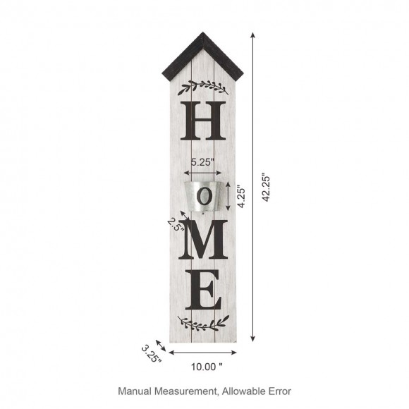 Glitzhome Glitzhome 42"H Wooden Washed White "HOME" Porch Sign With Metal Planter