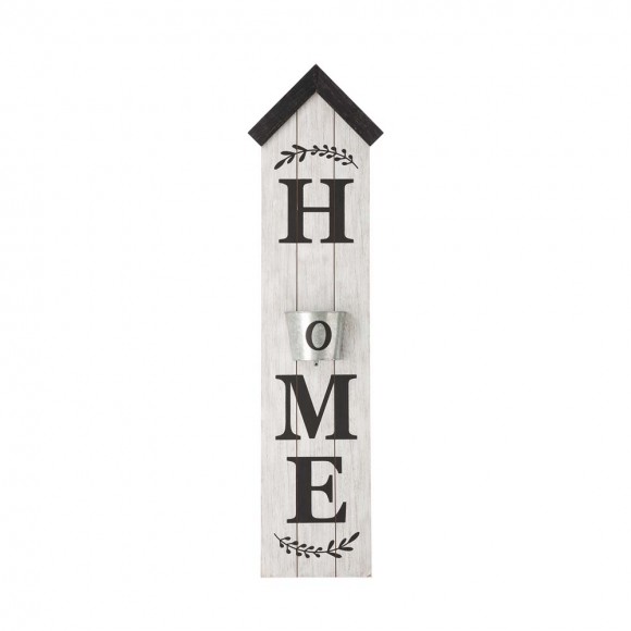 glitzhome Glitzhome 42"H Wooden Washed White "HOME" Porch Sign with Metal Planter