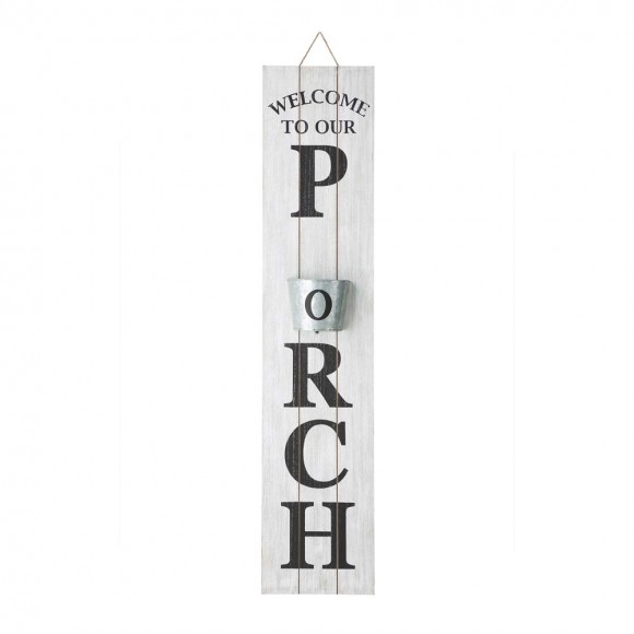 glitzhome Glitzhome 42"H Wooden Washed White "WELCOME TO OUR PORCH" Porch Sign with Metal Planter