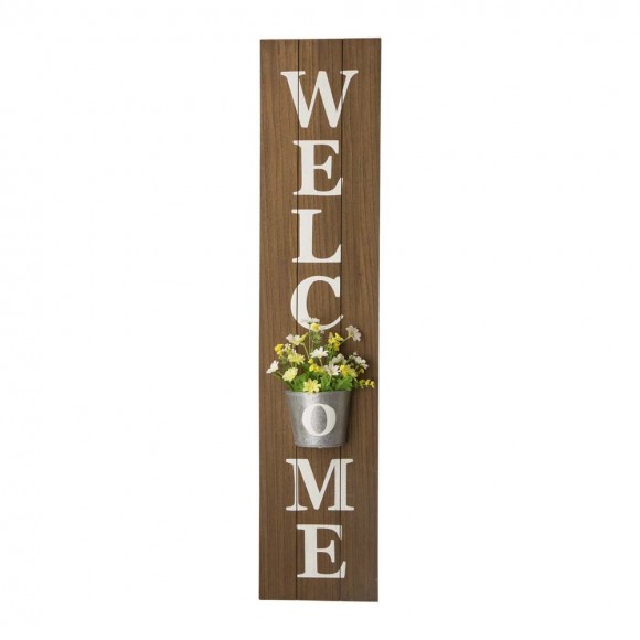 Glitzhome Glitzhome 42"H Wooden "WELCOME" Porch Sign With Metal Planter