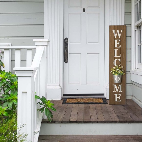 Glitzhome Glitzhome 42"H Wooden "WELCOME" Porch Sign With Metal Planter