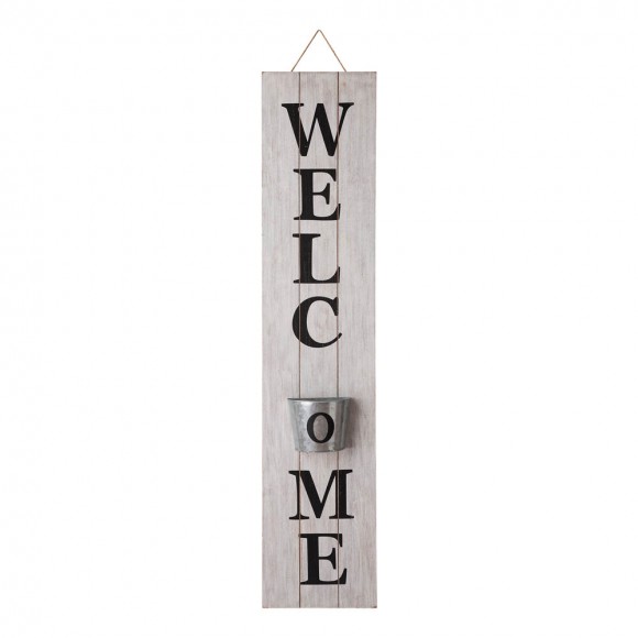 glitzhome Glitzhome 42"H Wooden White WELCOME Porch Sign with Metal Planter