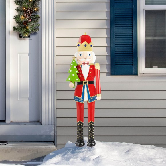 Glitzhome Glitzhome 43.25"H Metal Christmas Nutcracker Yard Stake Or Standing Decor Or Hanging Decor (Three Function)