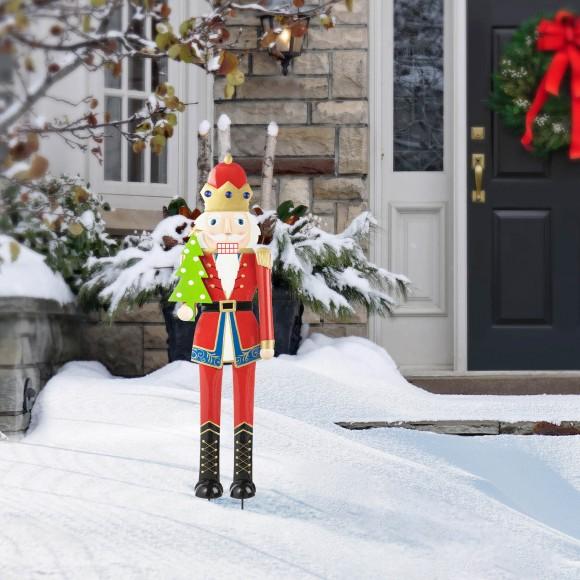Glitzhome Glitzhome 43.25"H Metal Christmas Nutcracker Yard Stake Or Standing Decor Or Hanging Decor (Three Function)