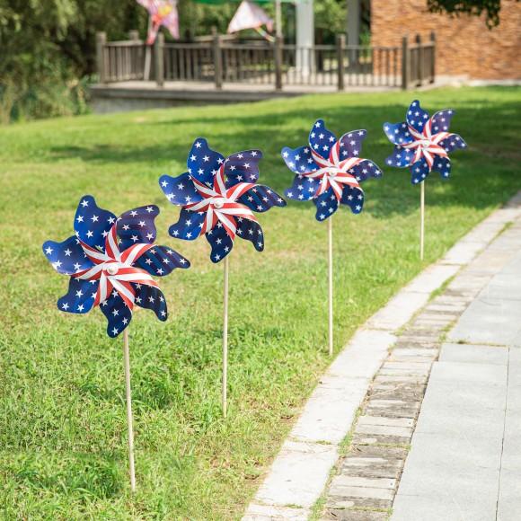 Glitzhome Glitzhome 43.25"H Set Of 4 Patriotic/Americana Plastic Windmills(KD)