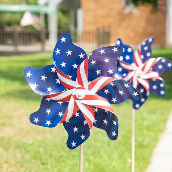 Glitzhome Glitzhome 43.25"H Set Of 4 Patriotic/Americana Plastic Windmills(KD)