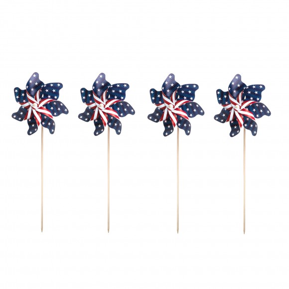 glitzhome Glitzhome 43.25"H Set of 4 Patriotic/Americana Plastic Windmills(KD)