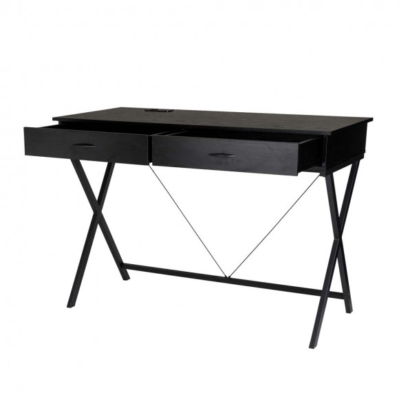 Glitzhome Glitzhome 43.25"L Modern Industrial Black Wood/Metal Writing Desk With 1 Outlets And 2 USB Charging Ports