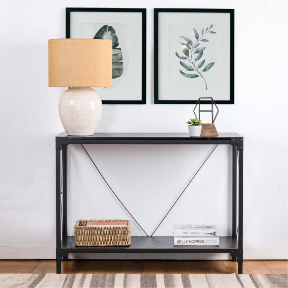 Glitzhome Glitzhome 43.25"L Modern Industrial Black Wood/Metal Console Table