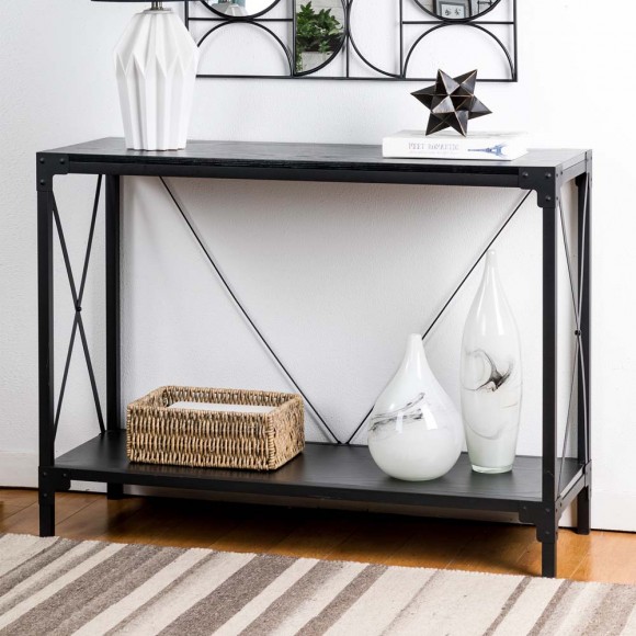 Glitzhome Glitzhome 43.25"L Modern Industrial Black Wood/Metal Console Table