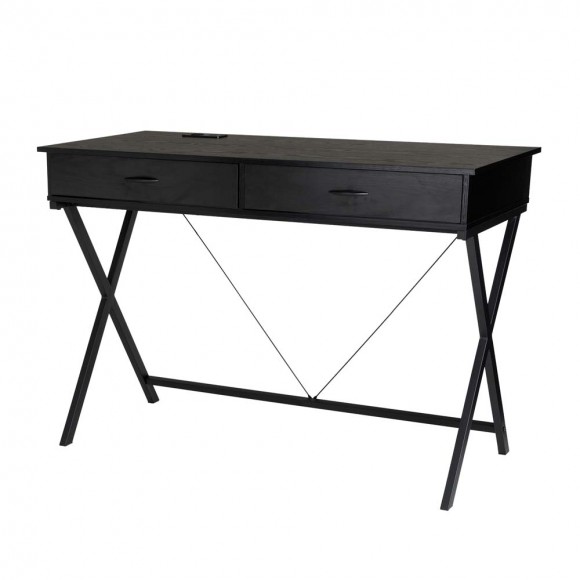 glitzhome Glitzhome 43.25"L Modern Industrial Black Wood/Metal Writing Desk With 1 Outlets and 2 USB Charging Ports