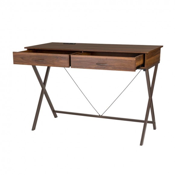 Glitzhome Glitzhome 43.25"L Modern Industrial Brown Wood/Metal Writing Desk With 1 Outlet And 2 USB Charging Ports