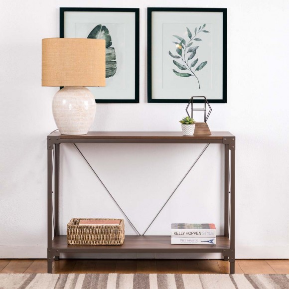 Glitzhome Glitzhome 43.25"L Modern Industrial Brown Wood/Metal Console Table