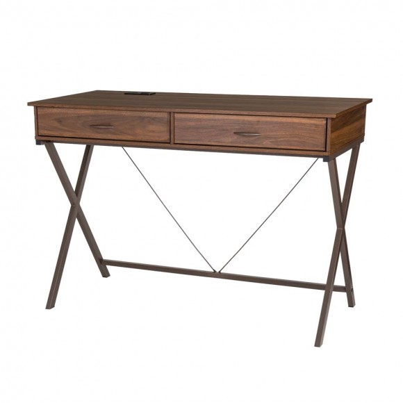 glitzhome Glitzhome 43.25"L Modern Industrial Brown Wood/Metal Writing Desk With 1 Outlet and 2 USB Charging Ports