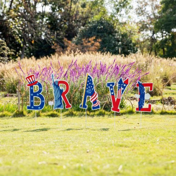 Glitzhome Glitzhome 43.25"L Set Of 5 Patriotic/Americana BRAVE Yard Stake Or Wall Decor
