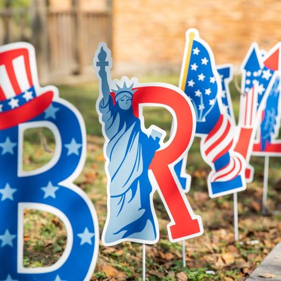 Glitzhome Glitzhome 43.25"L Set Of 5 Patriotic/Americana BRAVE Yard Stake Or Wall Decor