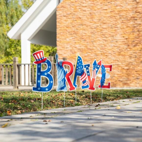 Glitzhome Glitzhome 43.25"L Set Of 5 Patriotic/Americana BRAVE Yard Stake Or Wall Decor