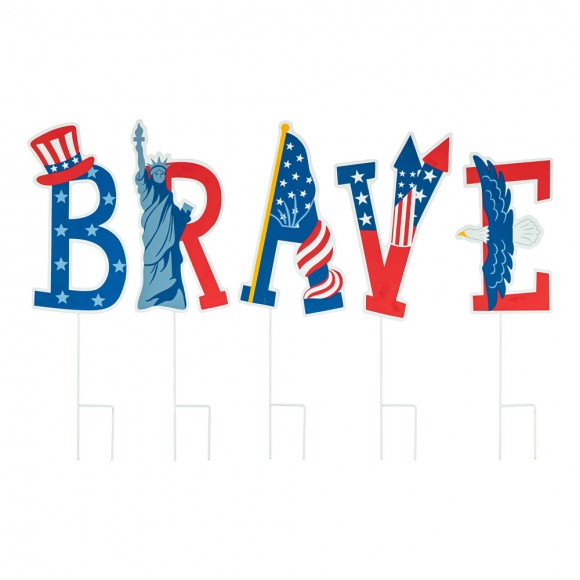 glitzhome Glitzhome 43.25"L Set of 5 Patriotic/Americana BRAVE Yard Stake or Wall Decor
