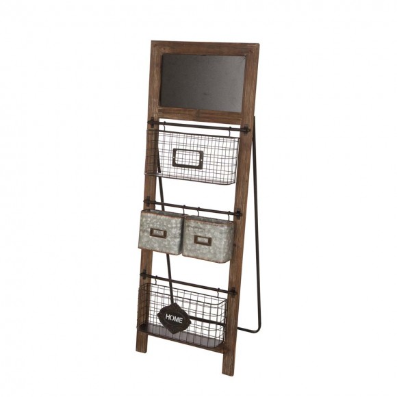 glitzhome Glitzhome 43.31"H Farmhouse Metal/Wooden Magazine Rack